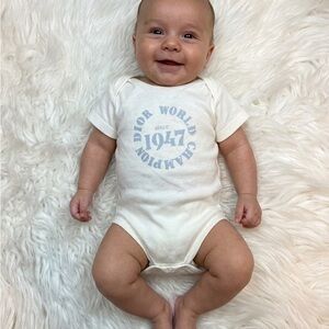 🍼 Baby Dior White Bodysuit with Blue Print - 1 month